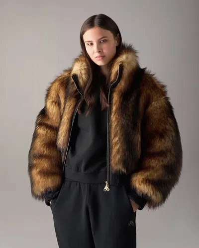 Moose Knuckles Jill Faux Fur Bomber In Gold Cross