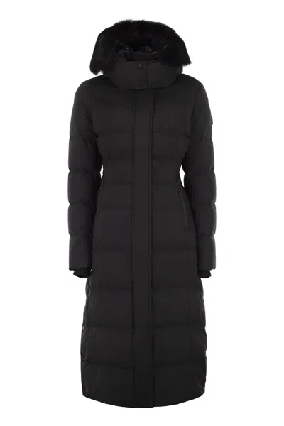 Moose Knuckles Jocada - Long Down Jacket With Hood In Black