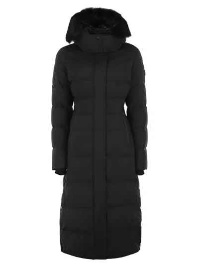 Moose Knuckles Jocada Long Down Jacket With Hood In Black
