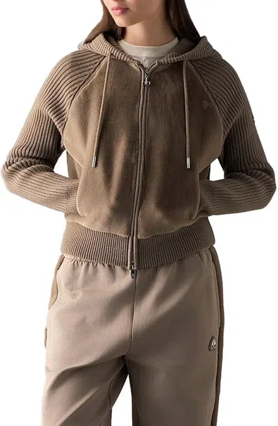 Moose Knuckles Junction Faux Fur Hooded Sweater In Brown