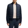 Moose Knuckles Blue Cardigan With Knitted Inserts And Logo Patch On Sleeve In Wool And Tech Fabric Blend Man In Blue