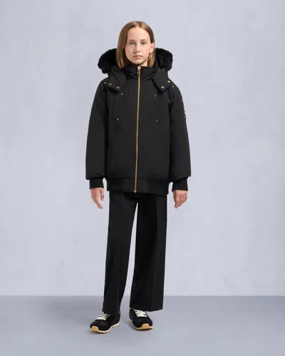 Moose Knuckles Kids  Unisex Original Gold Series Shearling Trim Bomber Jacket In Black