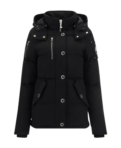 Moose Knuckles Padded Black Jacket With High Collar And Detachable Hood