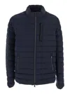 Moose Knuckles Laki Blue Down Jacket With High Neck And Logo Patch On The Sleeve In Tech Fabric Man In Blue