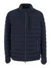Moose Knuckles Laki Blue Down Jacket With High Neck And Logo Patch On The Sleeve In Tech Fabric Man In Blue