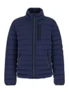 Moose Knuckles Laki Blue Down Jacket With High Neck And Logo Patch On The Sleeve In Tech Fabric Man In Blue
