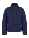 Moose Knuckles Laki Blue Down Jacket With High Neck And Logo Patch On The Sleeve In Tech Fabric Man In Blu