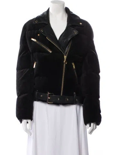 Pre-owned Moose Knuckles Lamb Leather Down Jacket In Black