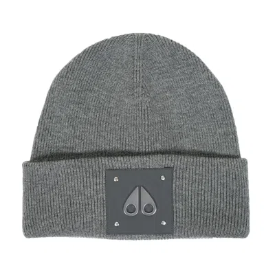 Moose Knuckles Large Logo Beanie Cement Nickel In Gray