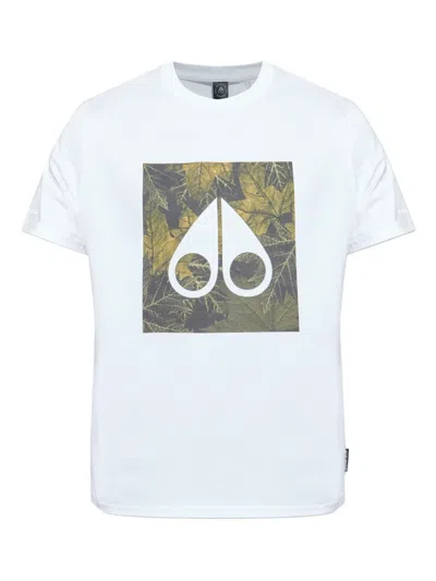 Moose Knuckles Leaf-print Logo T-shirt In White