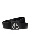 Moose Knuckles Leather Logo Belt In Black