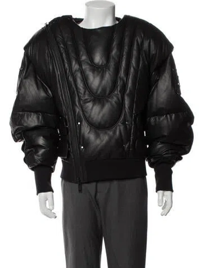 Pre-owned Moose Knuckles Leather Puffer Coat W/ Tags In Black