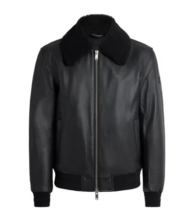 Moose Knuckles Leather Toba Bomber Jacket In Black
