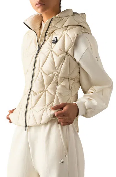 Moose Knuckles Lightweight Hooded Water Repellent Down Vest In Alabaster