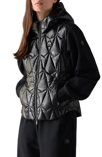Moose Knuckles Lightweight Hooded Water Repellent Down Vest In Black