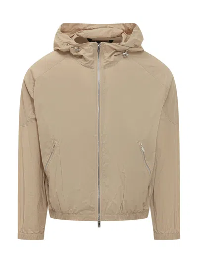 Moose Knuckles Lightweight Spring Jacket With Functional Hood And Zip In Brown