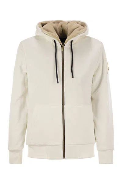 Moose Knuckles Logo Motif Plaque Zipped Hoodie In White