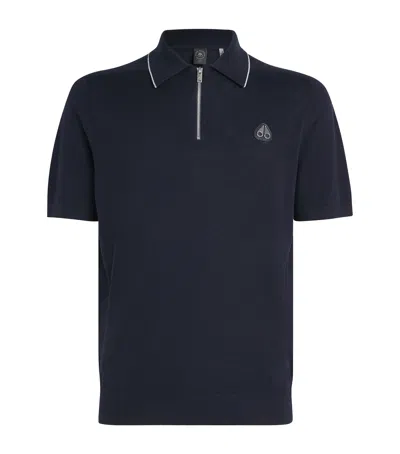 Moose Knuckles Linen-blend Zipped Polo Shirt In Navy