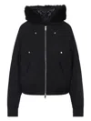 Moose Knuckles Fitted Hooded Jacket With Plush Fur Trim And Metallic Accents In Black