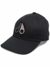 Moose Knuckles Black Baseball Cap With Metal Logo Patch In Cotton Man In Black  