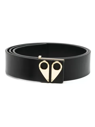 Moose Knuckles Logo Icon Leather Belt In Black
