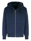 Moose Knuckles Logo-patch Drawstring Hoodie In Blue
