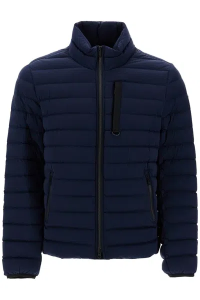 Moose Knuckles Logo Patch Quilted Down Jacket In Blue