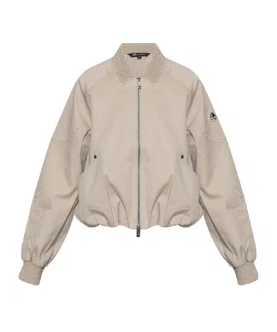 Moose Knuckles Logo Patch Zipped Bomber Jacket In Brown