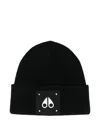 Moose Knuckles Black Logo-patch Knitted Wool Beanie Hat In Black