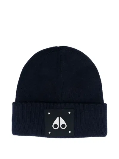 Moose Knuckles Logo-plaque Beanie In Blue