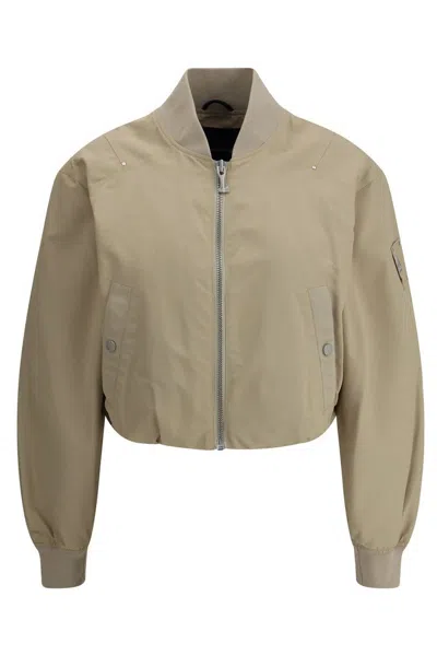 Moose Knuckles Logo Plaque Zipped Bomber Jacket In Beige