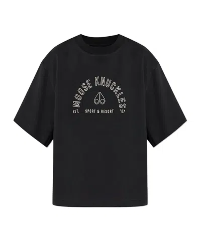 Moose Knuckles Logo Printed Crewneck T-shirt In Black