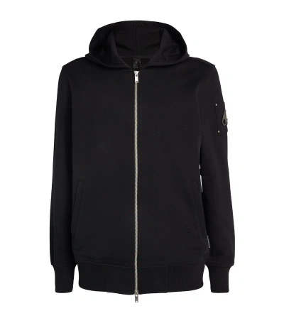 Moose Knuckles Logo Zip-up Hoodie In Black