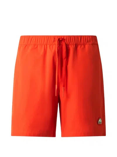 Moose Knuckles Logo Swim Shorts In Orange