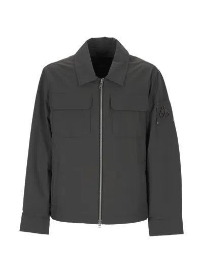 Moose Knuckles Logo-patch Zip-up Jacket In Gray