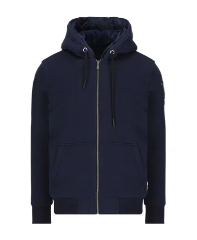 Moose Knuckles Logo-plaque Zip-up Hoodie In Blue