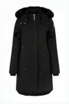 Moose Knuckles Long Black Padded Coat With Detachable Faux Fur Hood In Black