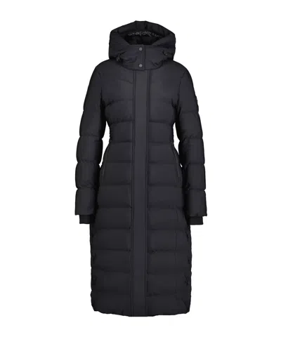 Moose Knuckles Long Hooded Down Jacket Coat In Black