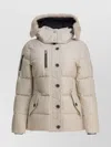 Moose Knuckles Long Hooded Quilted Jacket With Faux Fur In Neutral