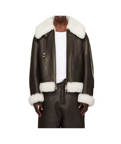 Moose Knuckles Brown Mtd Pilot Shearling Jacket In 1249 Brown Ivory