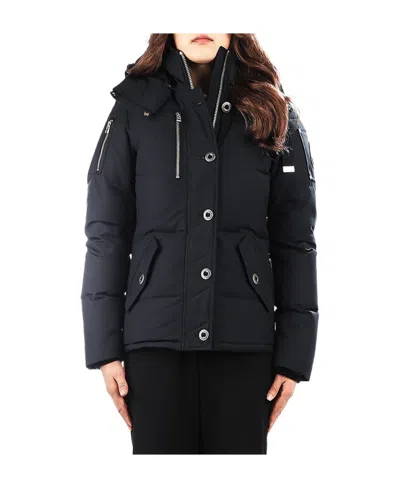 Moose Knuckles Long-sleeved Hooded Down Jacket In Black