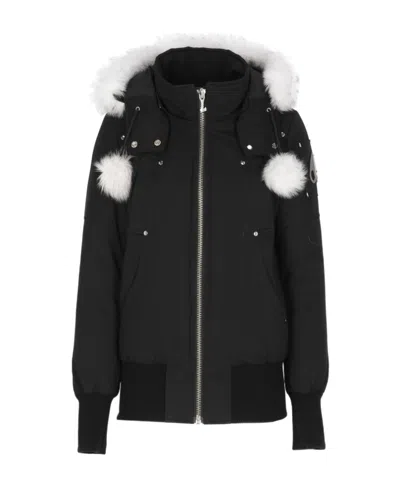 Moose Knuckles Long-sleeved Hooded Down Jacket In Black