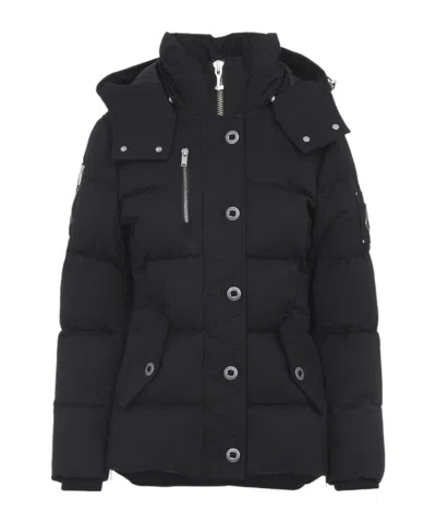 Moose Knuckles Padded Black Jacket With High Collar And Detachable Hood