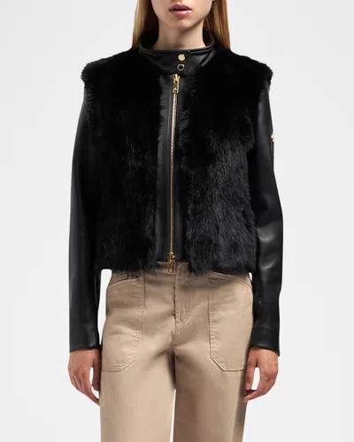 Moose Knuckles Luna Leather And Shearling Jacket With Gold Hardware In Black