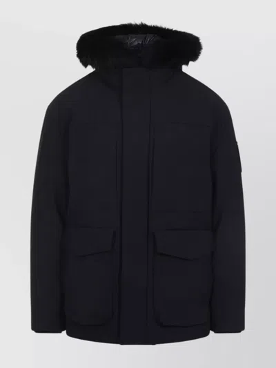 Moose Knuckles Luxurious Jacket With Fur Trim Hood In Blue