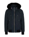 Moose Knuckles Shearling Trim Down Bomber Jacket In Blue