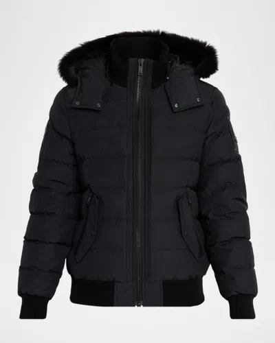 Moose Knuckles Men & Apos;s Onyx Scotchtown Shearling-trim Bomber Jacket In Black Black