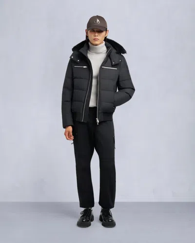 Moose Knuckles Men's Cloud Shearling Trim Bomber Jacket In Black