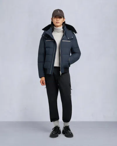 Moose Knuckles Men's Cloud Shearling Trim Bomber Jacket In Blue