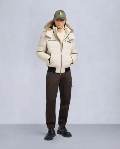 Moose Knuckles Men's Cloud Shearling Trim Bomber Jacket In White